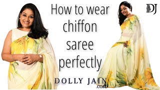 How to drape Chiffon Silk Saree Perfectly in Open Pallu Style  Dolly Jain Saree Draping [upl. by Ahsilahs]