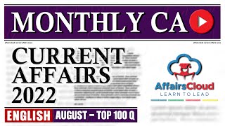 Current Affairs August 2022  English  Current Affairs  AffairsCloud [upl. by Fiore]