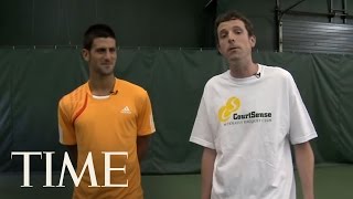 Novak Djokovics John McEnroe Impression amp Free Tennis Lessons  TIME [upl. by Adeline]