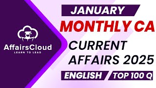 Monthly Current Affairs January 2025  English  AffairsCloud  Top 100  By Vikas [upl. by Neddra]