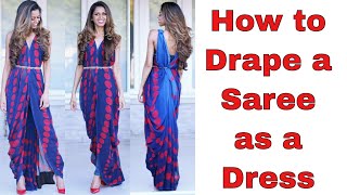 How to Drape a Saree as a Dress  Tia Bhuva [upl. by Aneekan]