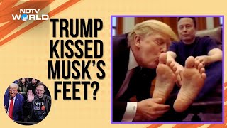 Trump Musk Kiss  Truth Behind Trump Kissing Musks Feet Viral Video That Played In US Govt Office [upl. by Assiran]