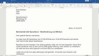 Beschwerdebrief B2 über Sprachkurs schreiben  B2 Brief schreiben Prüfung in Deutsch [upl. by Uttica75]